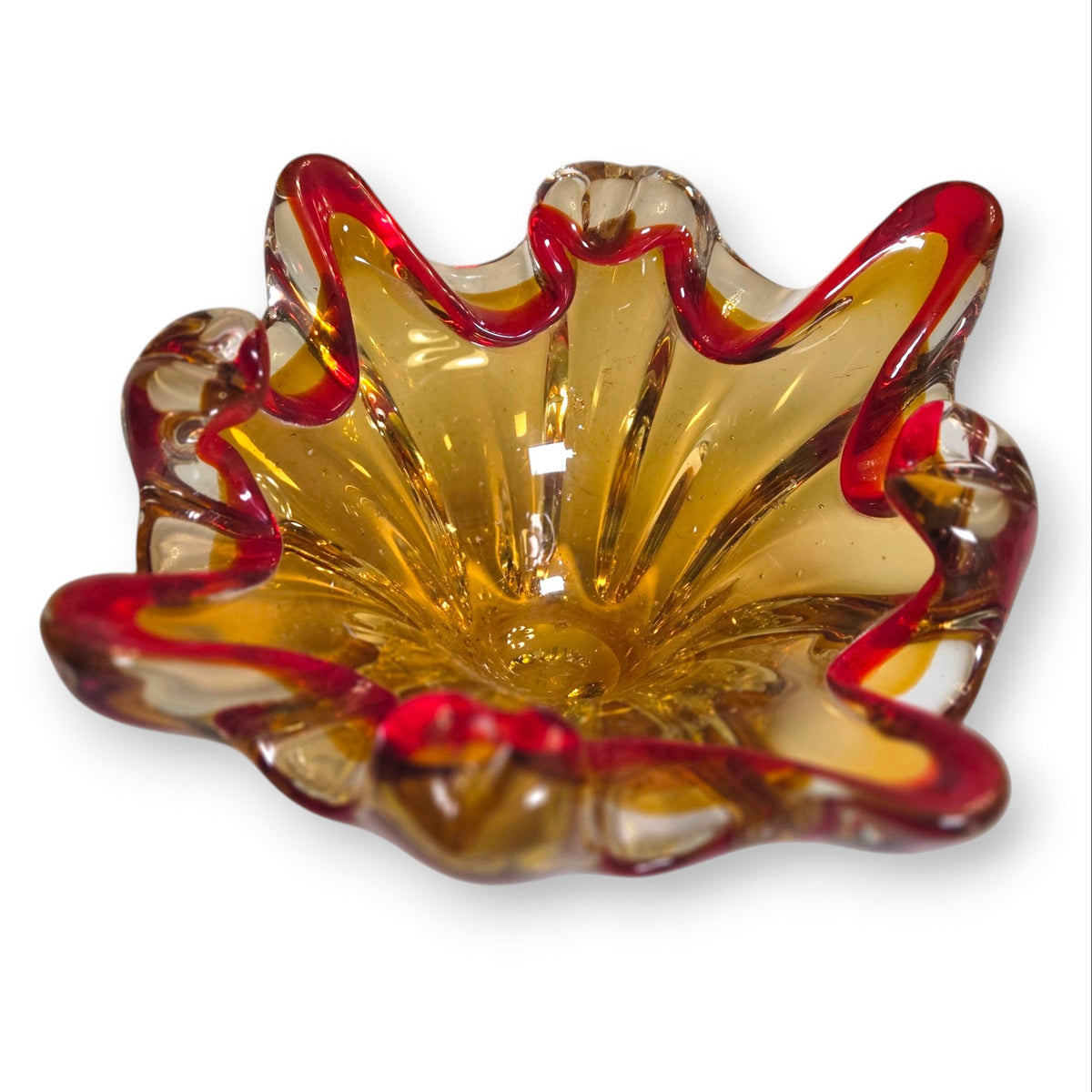 Murano Vintage Red And Amber Glass Bowl - Multi
