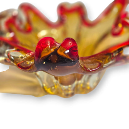Murano Vintage Red And Amber Glass Bowl - Multi