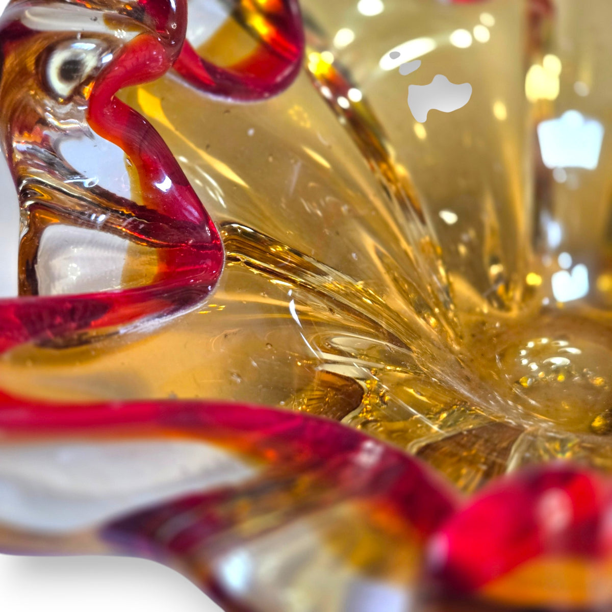 Murano Vintage Red And Amber Glass Bowl - Multi
