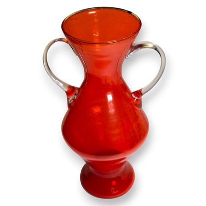 Empoli Vintage Two Handle Deep Red Orange Glass Jug Vase - Red Orange