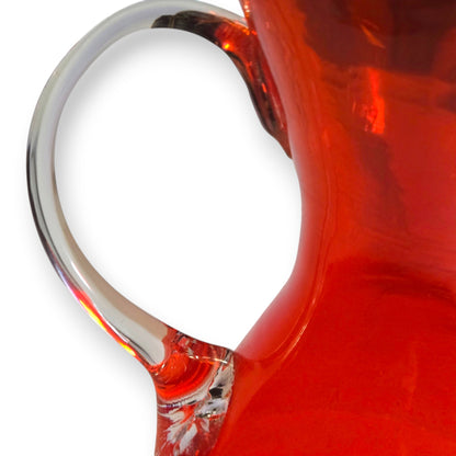 Empoli Vintage Two Handle Deep Red Orange Glass Jug Vase - Red Orange