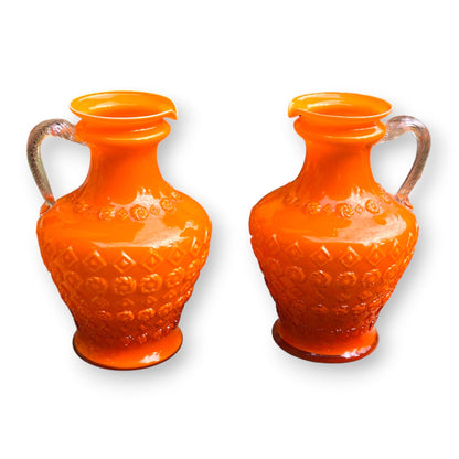 Empoli Vintage Orange Pair Glass Jugs - Orange