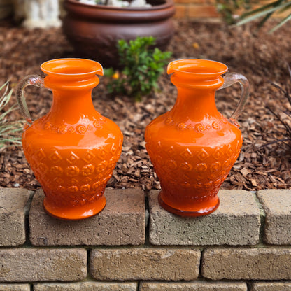 Empoli Vintage Orange Pair Glass Jugs - Orange