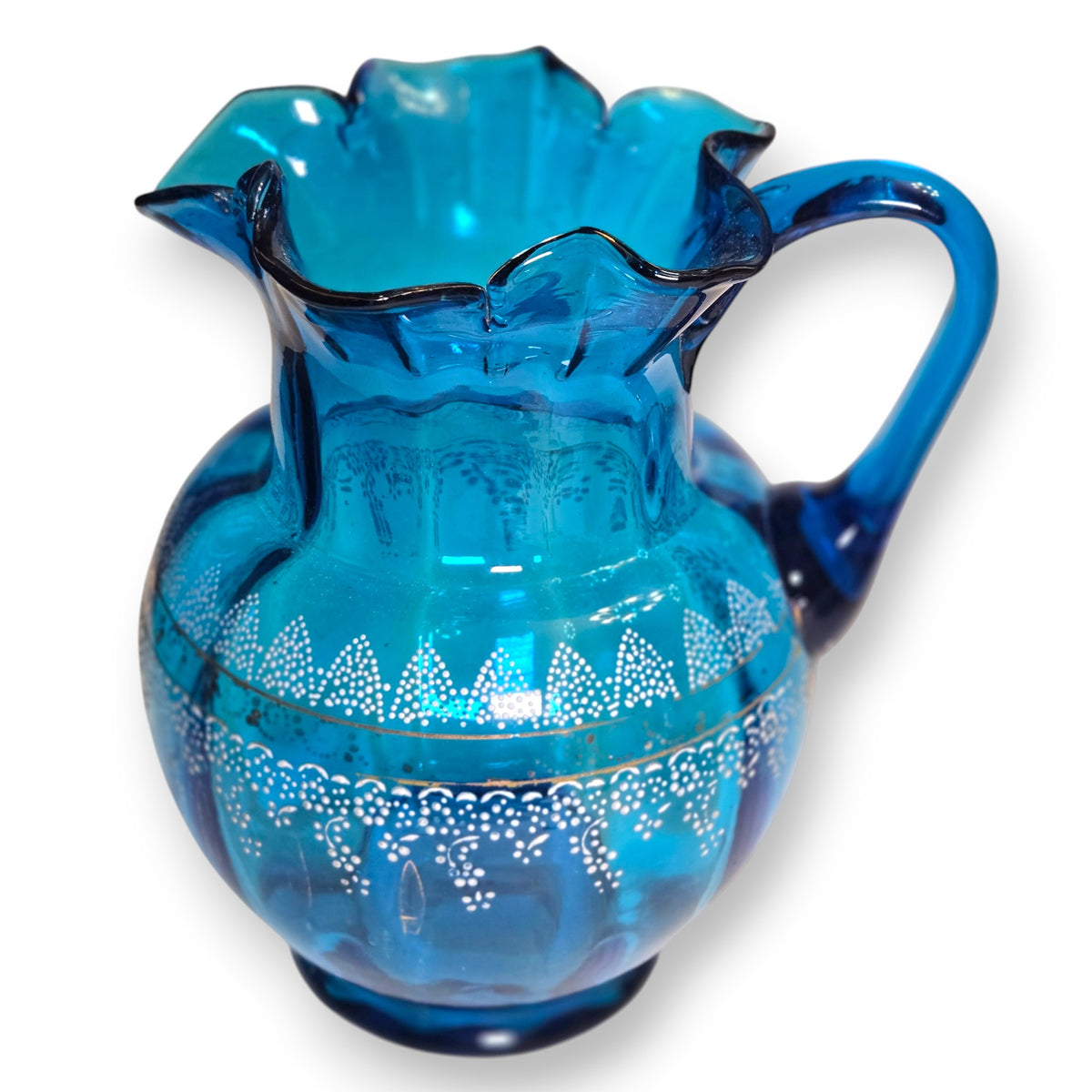 Victorian Antique Blue Glass Pitcher - Blue