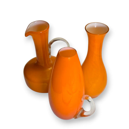 Empoli Vintage Three Piece Orange Glass Jug Vase - Orange
