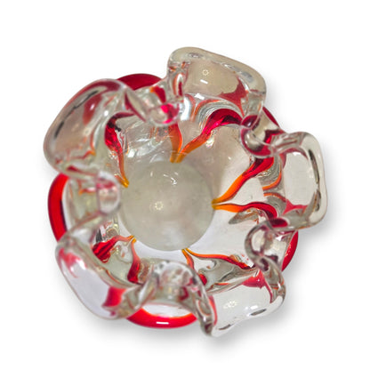 Murano Vintage Clear And Red Ribbons Glass Ashtray Bowl - Clear/Red