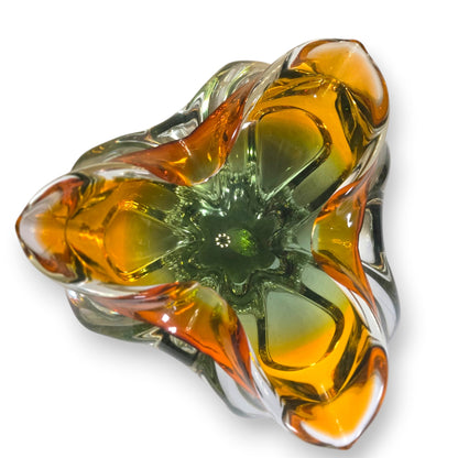 Murano Vintage Amber And Smoky Green Ashtray Bowl - Amber/Green