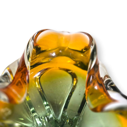 Murano Vintage Amber And Smoky Green Ashtray Bowl - Amber/Green