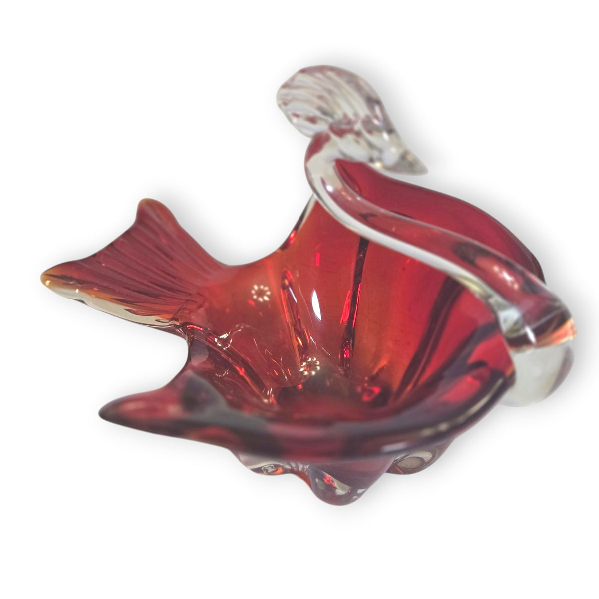 Murano Vintage Ruby Red Glass Swan Bowl - Ruby Red