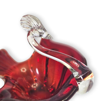 Murano Vintage Ruby Red Glass Swan Bowl - Ruby Red