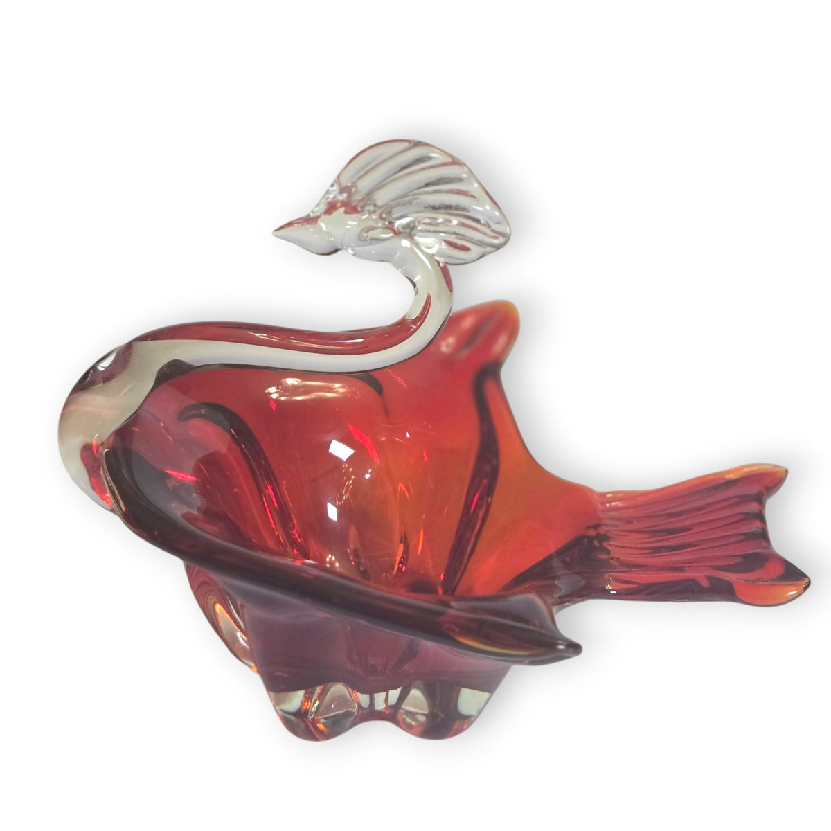 Murano Vintage Ruby Red Glass Swan Bowl - Ruby Red
