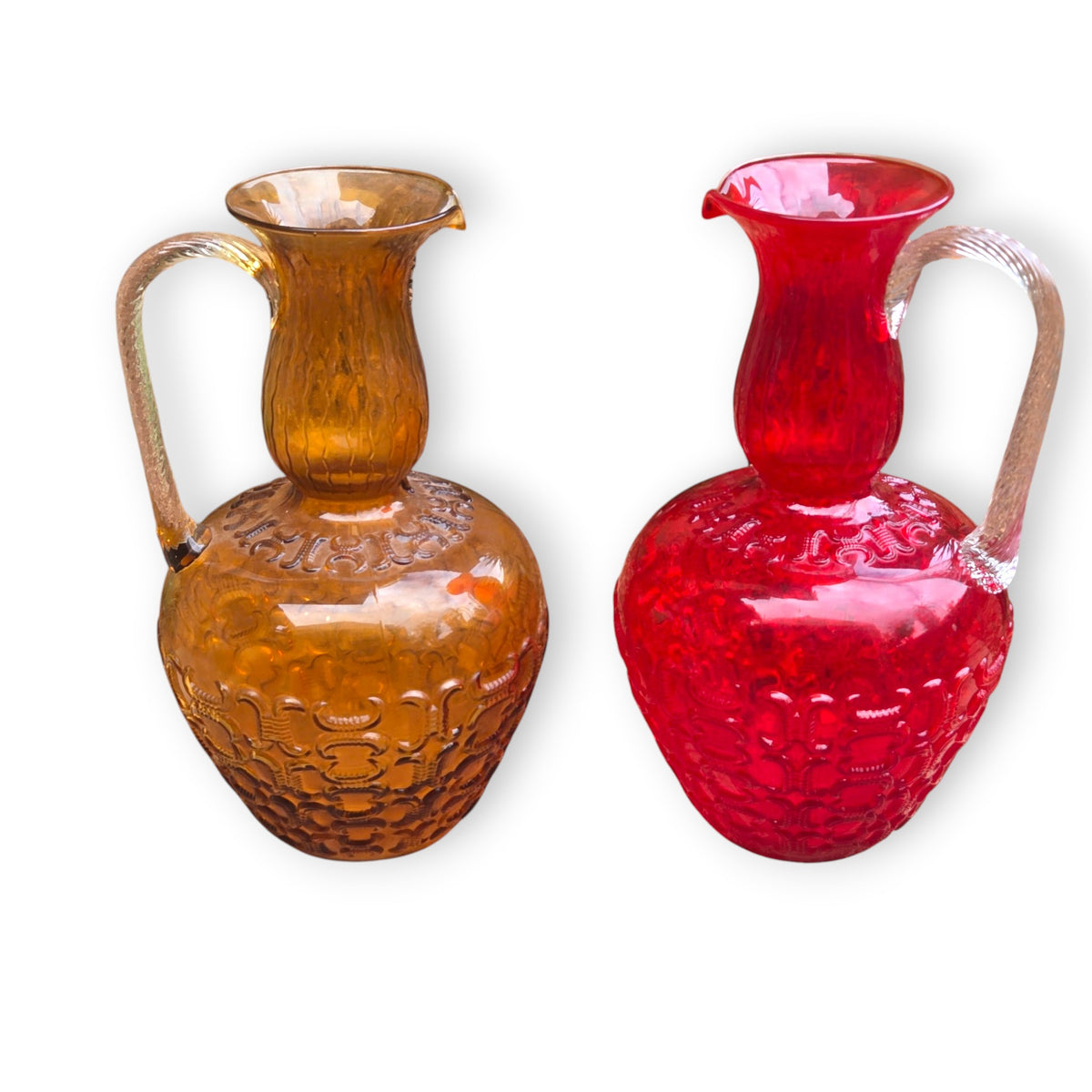 Empoli Vintage Red And Amber Glass Jugs - Red/Amber