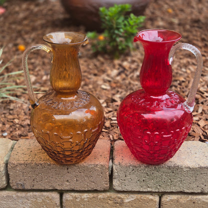Empoli Vintage Red And Amber Glass Jugs - Red/Amber