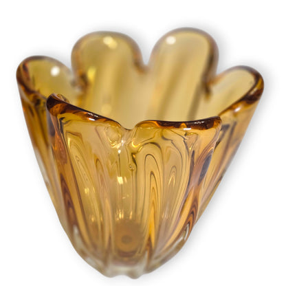 Murano Vintage Honey Amber Colour Glass Vase - Amber
