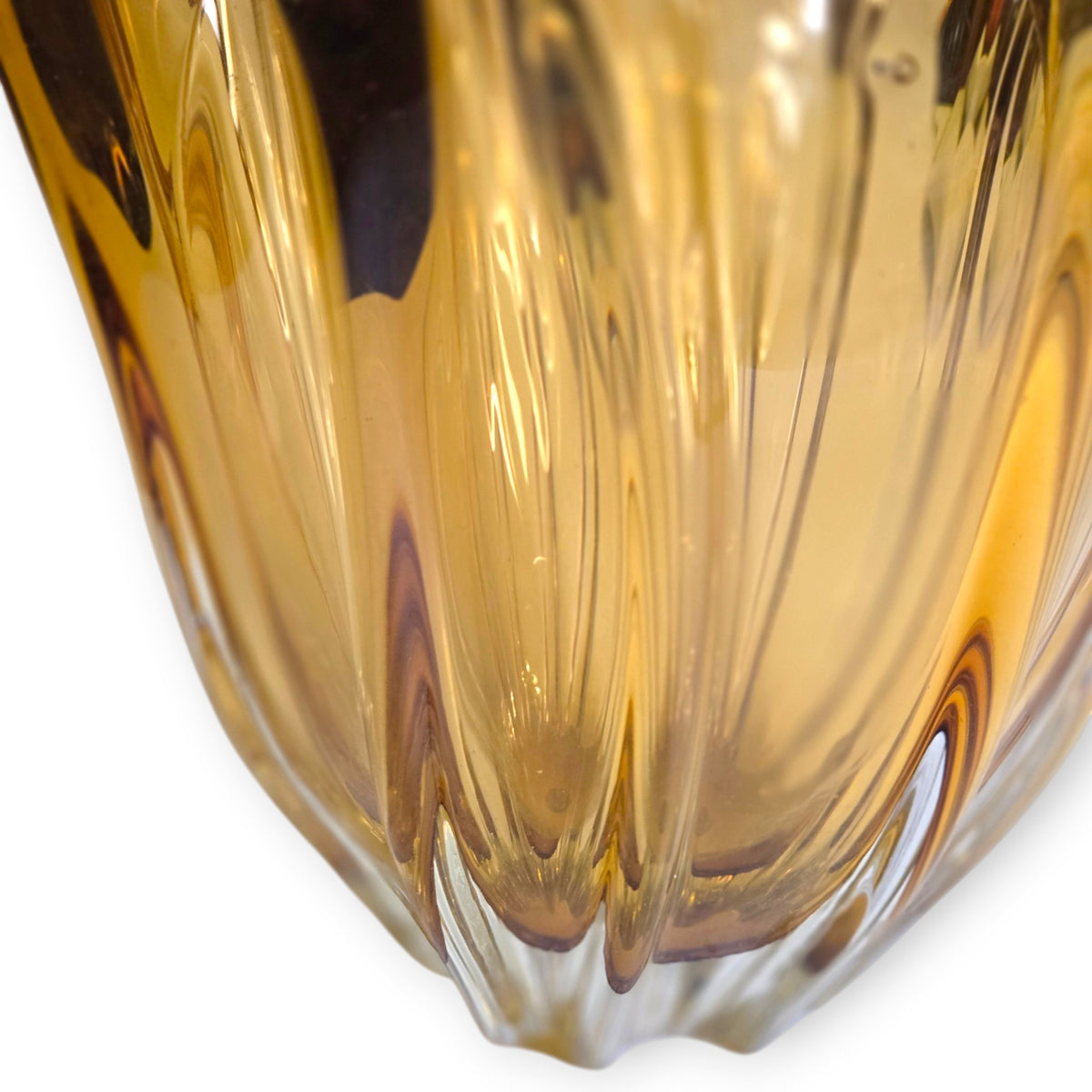 Murano Vintage Honey Amber Colour Glass Vase - Amber