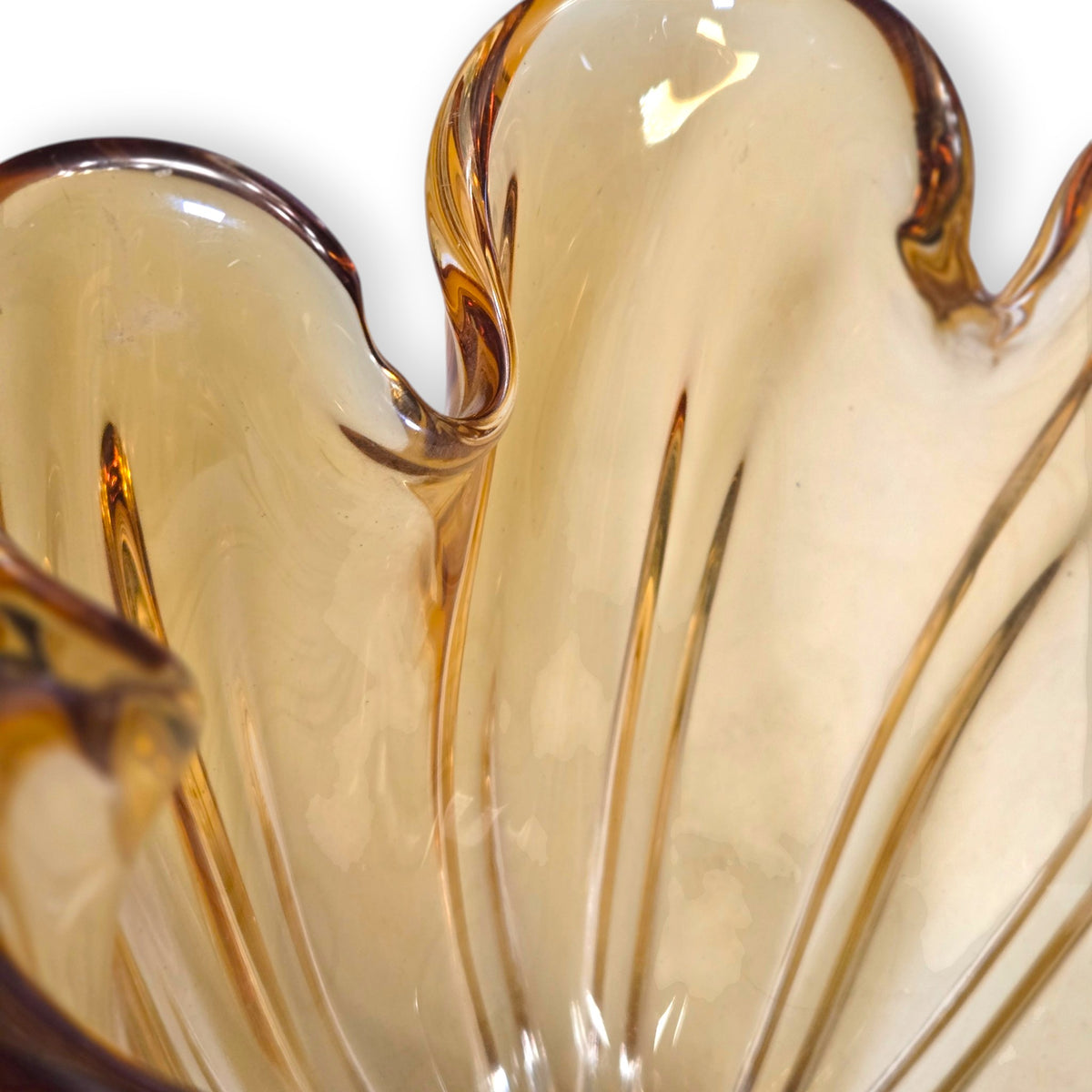 Murano Vintage Honey Amber Colour Glass Vase - Amber