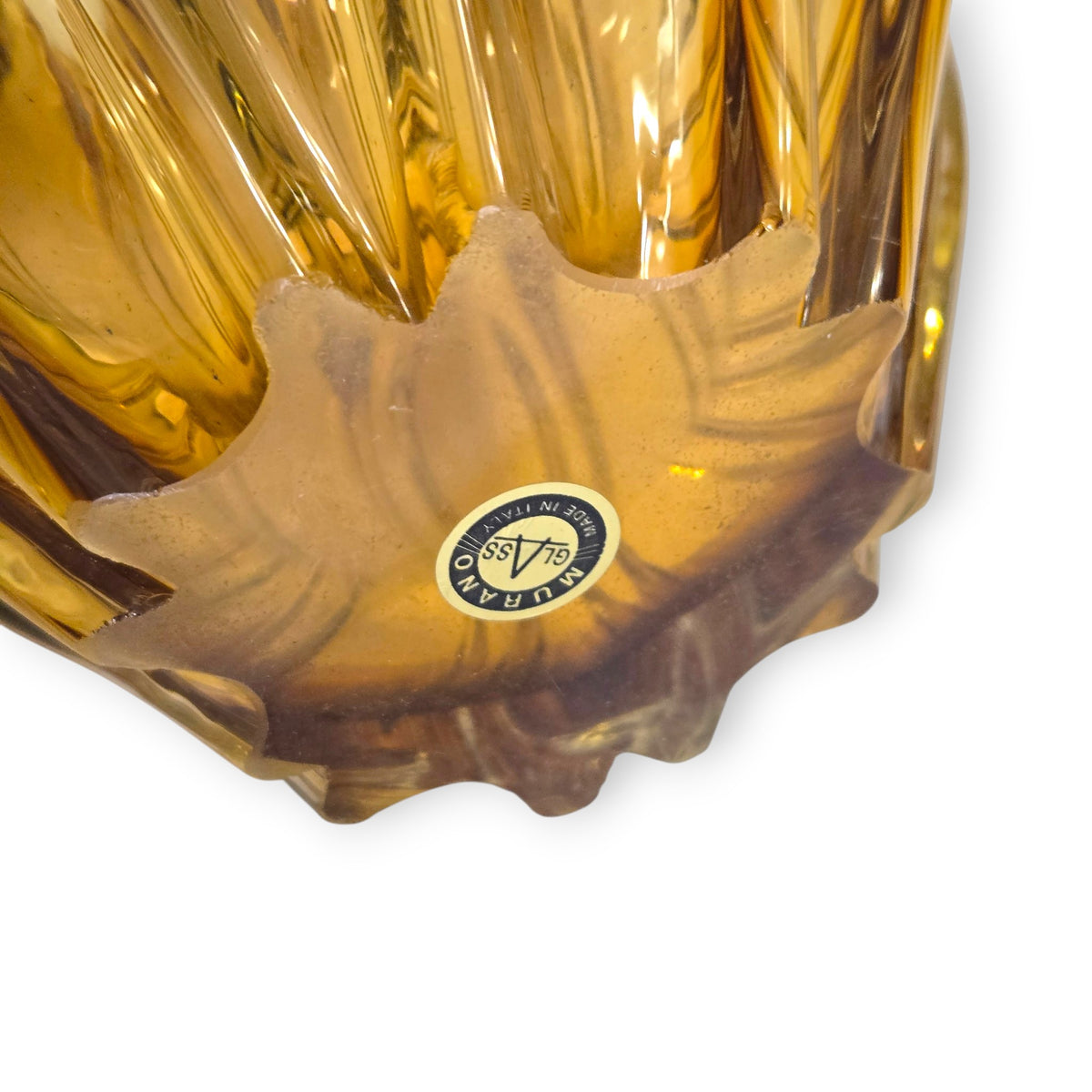 Murano Vintage Honey Amber Colour Glass Vase - Amber