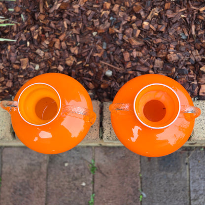Empoli Vintage Pair Of Orange Glass Jugs - Orange