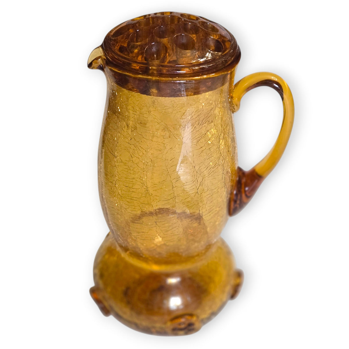 George Davidson Vintage Amber Flower Frog Vase Jug - Amber