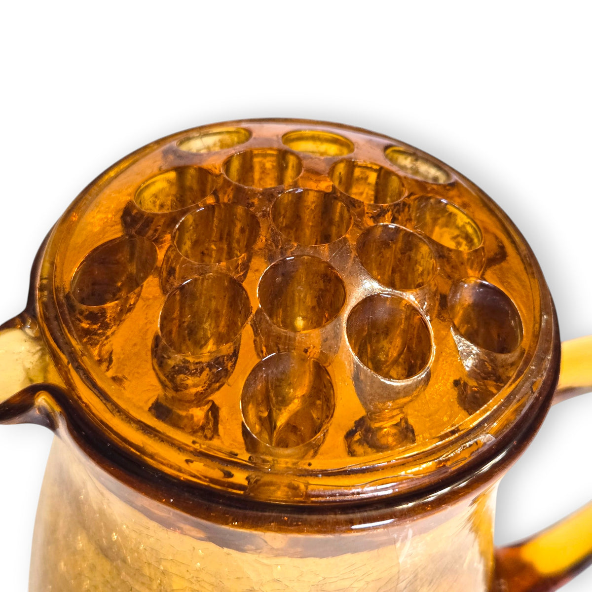 George Davidson Vintage Amber Flower Frog Vase Jug - Amber