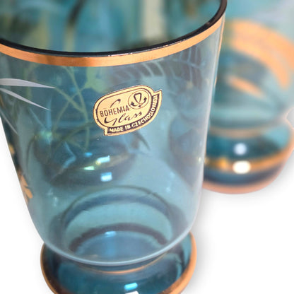 Bohemia Czechoslovakia Blue Glass Water Set - Blue