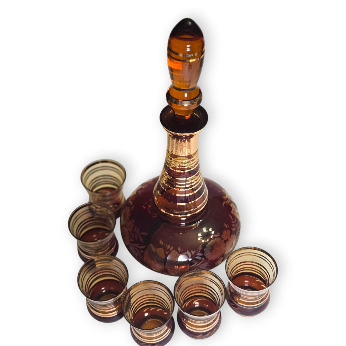 Bohemian Czech Amber Glass Decanter Liquor set - Amber