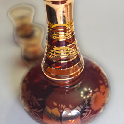 Bohemian Czech Amber Glass Decanter Liquor set - Amber