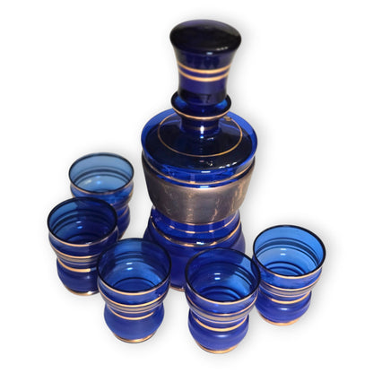 Bohemia Czechoslovakian Cobalt Blue Glass Decanter Set - Cobalt Blue