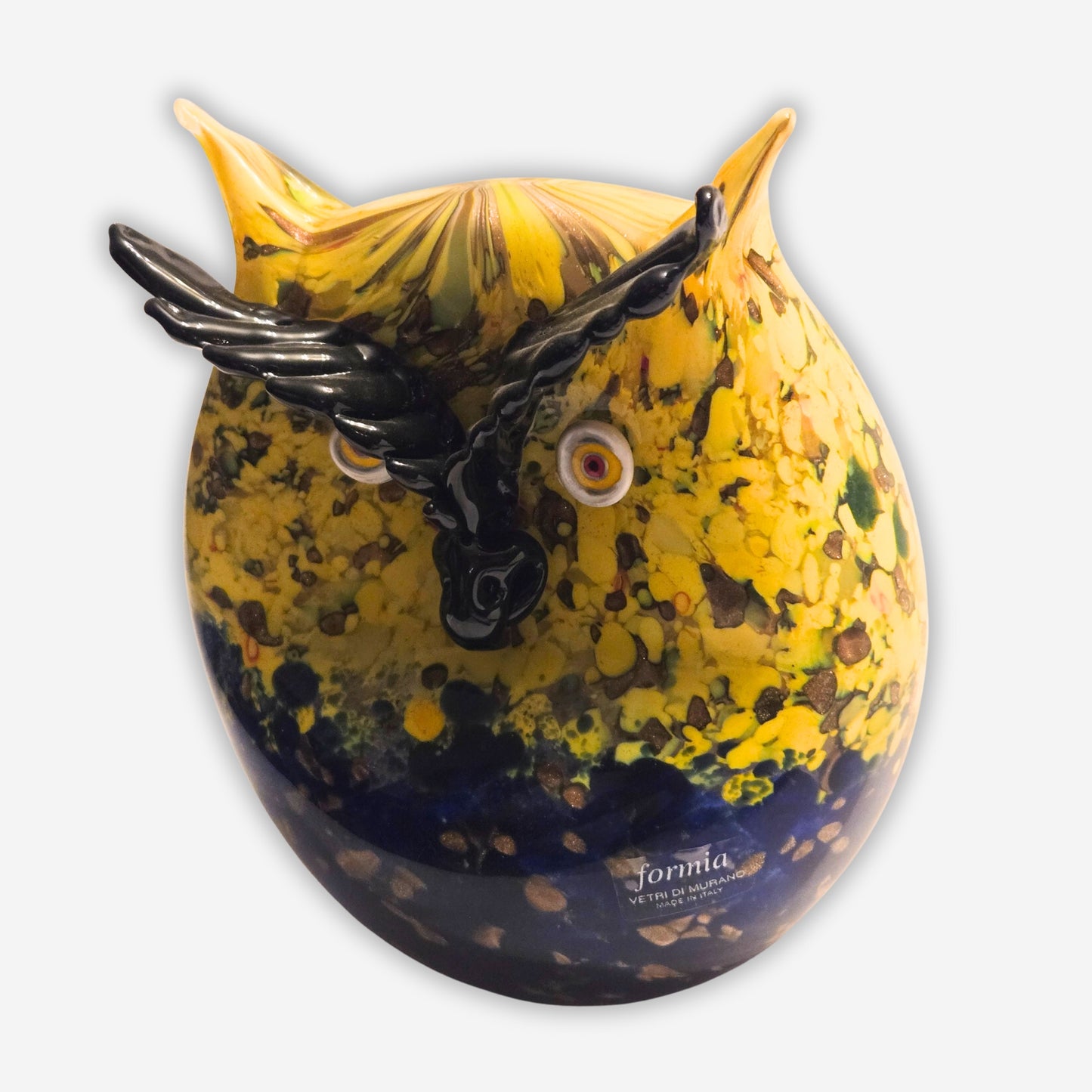 Murano-Attributed Hand Blown Vibrant Glass Owl Figurine - Multi-Colour